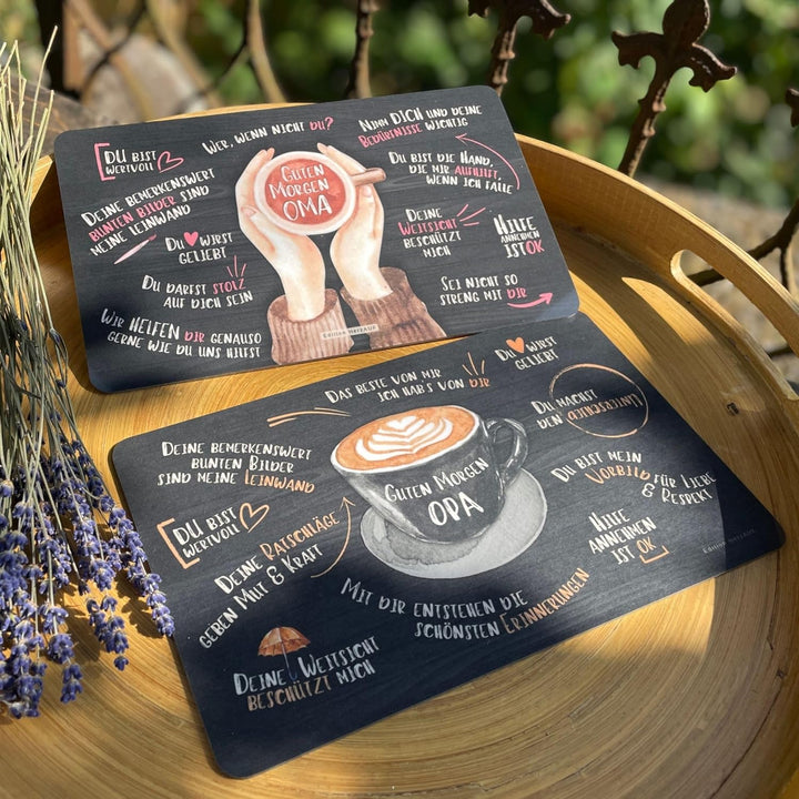 Geschenk für Grosseltern: Frühstücksbrettchen Set GUTEN MORGEN für Oma und Opa, Geschenk für werdend