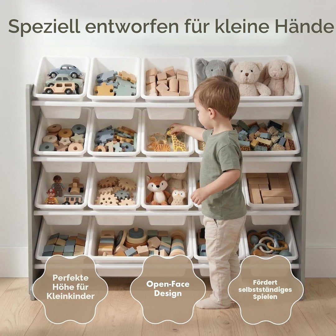 Humble Crew Kinderregal – grosses Spielzeugregal mit 16 Aufbewahrungsboxen, Organizer für Kinderzimm