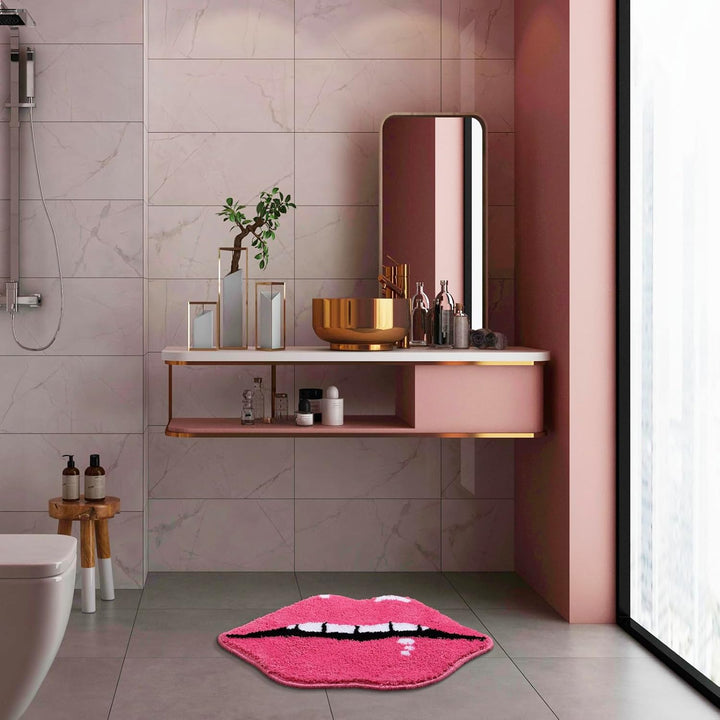 Panstar Pink Lips Badezimmerteppich, niedliche Lippen, Badematte, rutschfeste Lippenform, saugfähig,