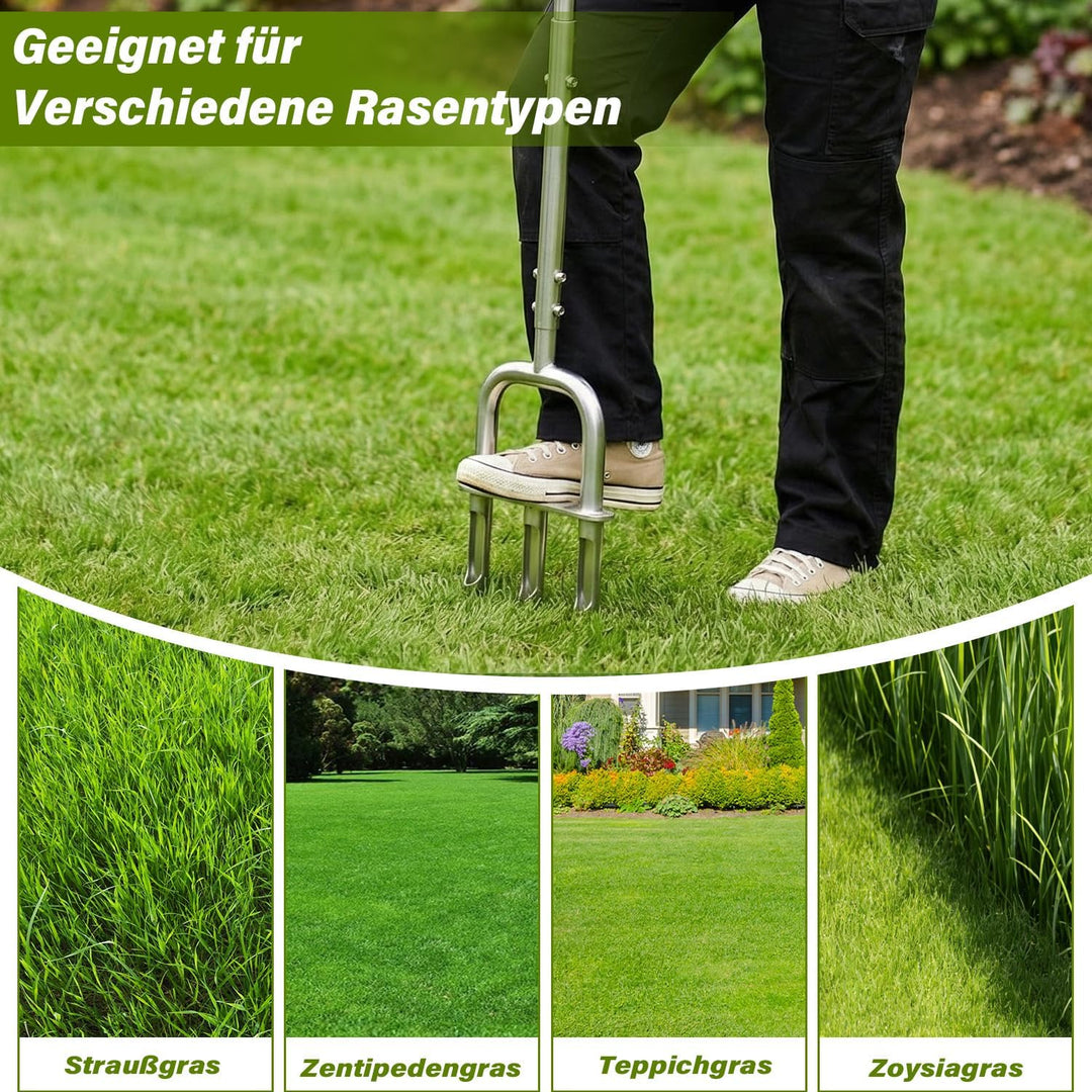 Aerifizierer für Rasen, 2-in-1 Rasenspecht mit 3 Hohlspoo, Edelstahl T-Griff-Rasenlüfter für verdich