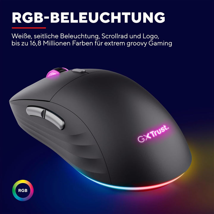 Trust Gaming GXT 926 Redex II Gaming Maus Kabellos 2.4GHz 65 Stunden Akkulaufzeit, Kailh-Schalter, 1