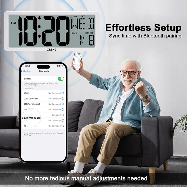 XREXS 13,4'' Digitale Wanduhr, automatische Zeitkalibrierung, batteriebetrieben, HD-Display, mit Kal