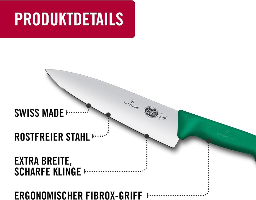 Victorinox Fibrox Kochmesser, Breites Universalmesser für Fleisch, Fisch, Gemüse und Kräuter, 20 cm,