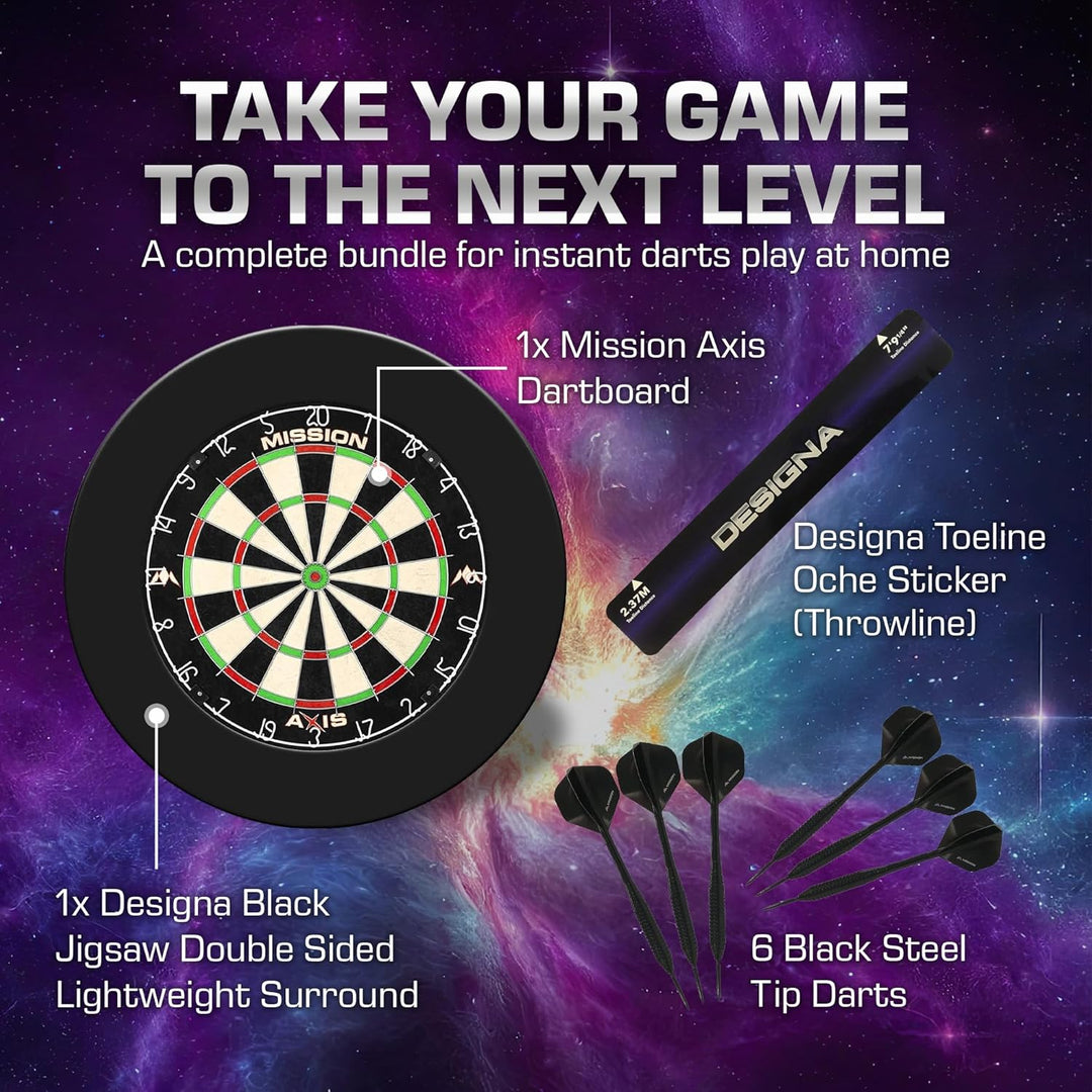 Mission Darts SU082 Axis Home Center | Darts und Dartscheibe Komplettpaket inkl. Surround und Oche m