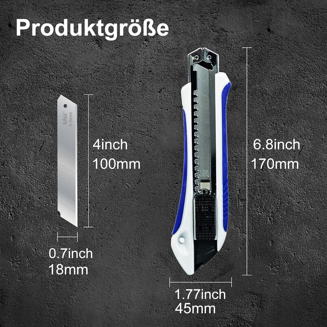 SALI Cuttermesser Set [12 Stück] aus Aluminium für,Allzweckmesser mit Gummigriff,Robuste Teppichmess