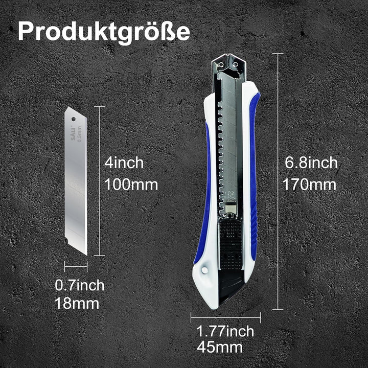 SALI Cuttermesser Set [12 Stück] aus Aluminium für,Allzweckmesser mit Gummigriff,Robuste Teppichmess