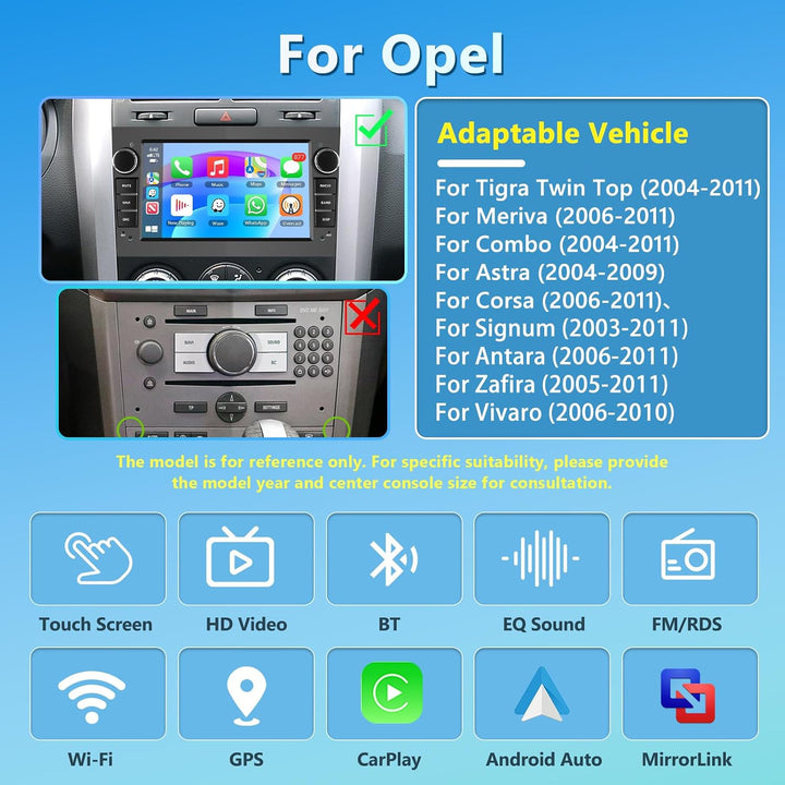 Autoradio für Opel Combo Astra Antara Corsa Zafira mit Wireless Carplay Android Auto, 7" Bildschirm
