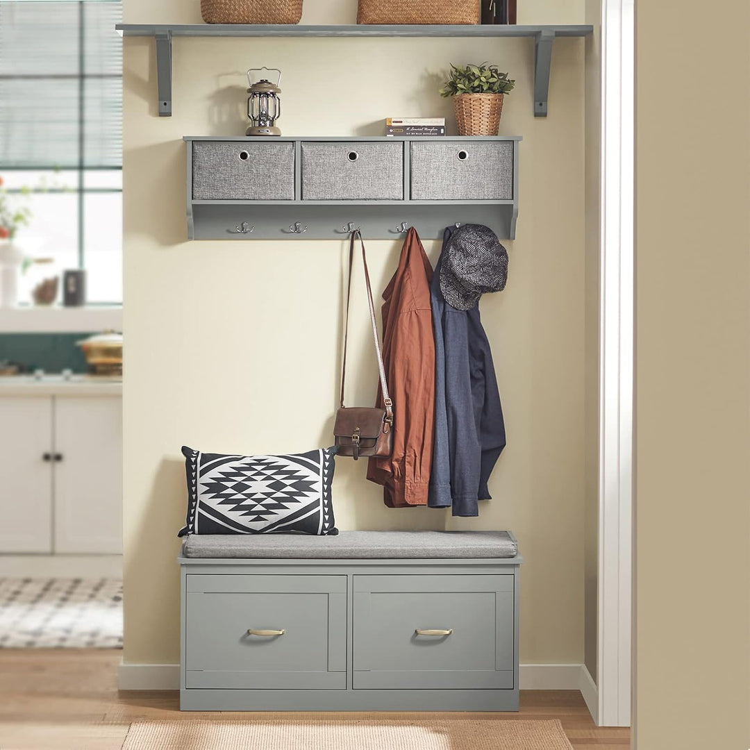 SoBuy FRG282-HG Wandgarderobe Flurgarderobe Kleiderhaken Hängeregal mit 3 Körben und 5 Haken Gardero