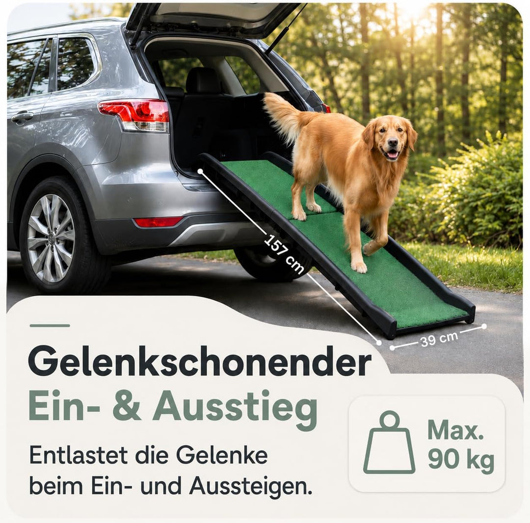 Hunderampe Autorampe - rutschfest mit Kunstrasen, klappbar Hund Rampe Hundetreppe Hundeautorampe Kof