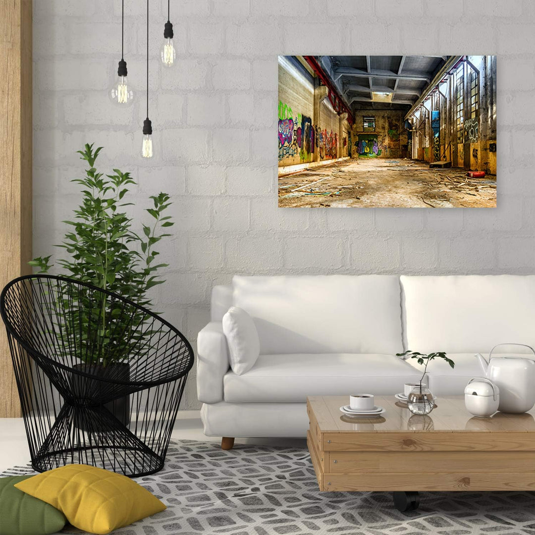 Bild auf Leinwand Fabrik Kunstdruck modern Graffiti Braun 80x60 cm Leinwandbild 80x60 cm Braun_b, Le