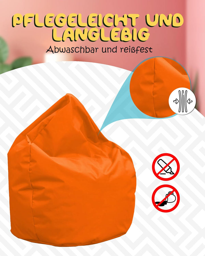 PATCH HOME Sitzsack Tropfenform - 3 Grössen - 25 Farben XXXL - 125cm, Durchmesser 105cm Orange, XXXL