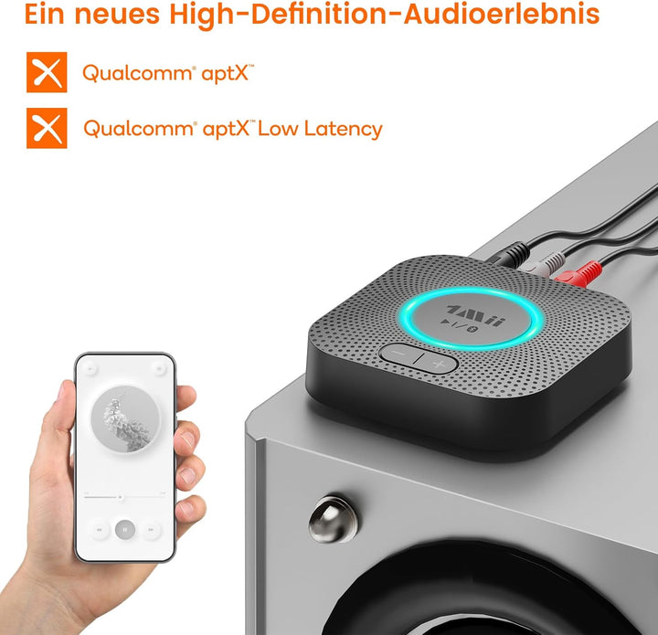 1Mii B06S Bluetooth Audio Adapter mit Lautstärkeregelung, HiFi Bluetooth 5.2 Empfänger, aptX HD & Lo