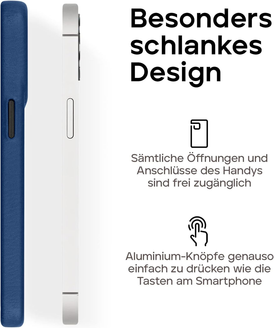 WIIUKA Hülle für iPhone 14 Plus, Leder aus Deutschland, Lederhülle extra Dünn, Premium Handyhülle, C