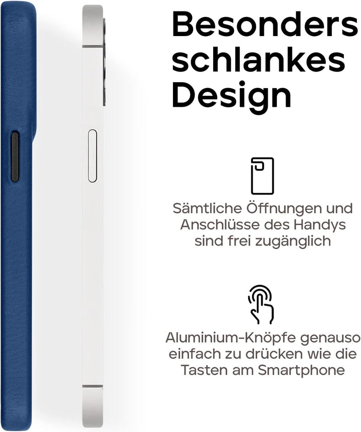 WIIUKA Hülle für iPhone 14 Plus, Leder aus Deutschland, Lederhülle extra Dünn, Premium Handyhülle, C