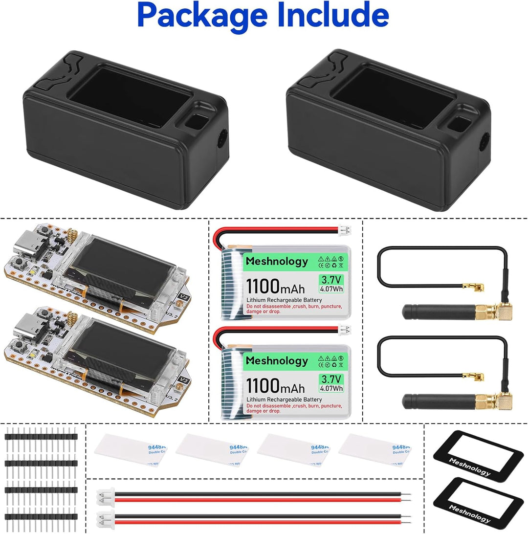 2 Pack ESP32 LoRa V3 Entwicklungsplatine + 1100 mAh Akku + Schutzhülle Set – mit 868 MHz Antenne und