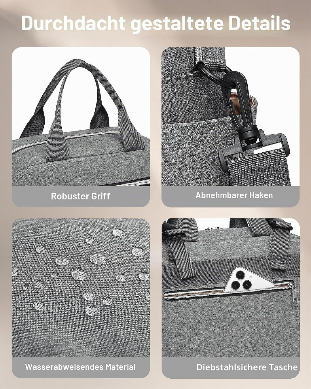KONO Baby Wickeltasche Windeltasche zum Aufhängen am Kinderwagen, Grosse Reisetasche mit Isolierten