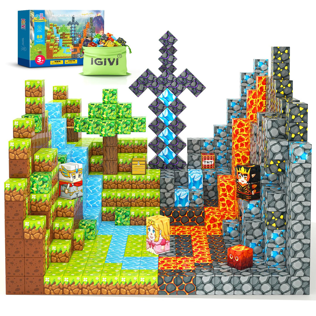 Magnetblöcke - Build Mine Magnet World Lava Valley Set, 2.5 cm Magnetischer Würfel, Bauspielzeug für