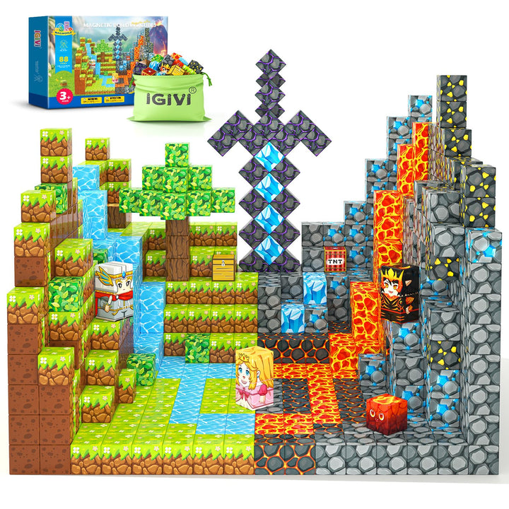 Magnetblöcke - Build Mine Magnet World Lava Valley Set, 2.5 cm Magnetischer Würfel, Bauspielzeug für
