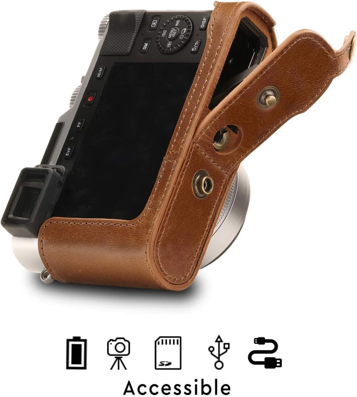 MegaGear MG1606 Leica D-Lux 7 Ever Ready Echtleder Kamera-Case mit Trageriemen - Braun, Braun