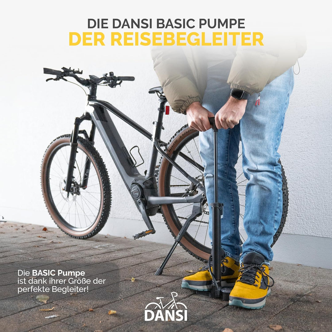 DANSI Stand-Fahrradpumpe alle Ventile AV, SV, DV - Luftpumpe Fahrrad Inklusive Grossem Manometer, Ad