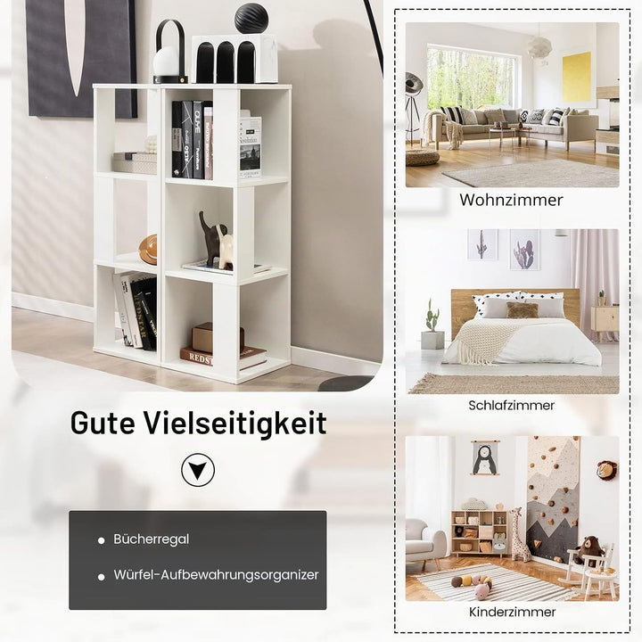 GIANTEX Bücherregal, 3 Ebenen, Bücherregal mit 6 offenen Fächern und Kippschutz, Bücherregal, modern