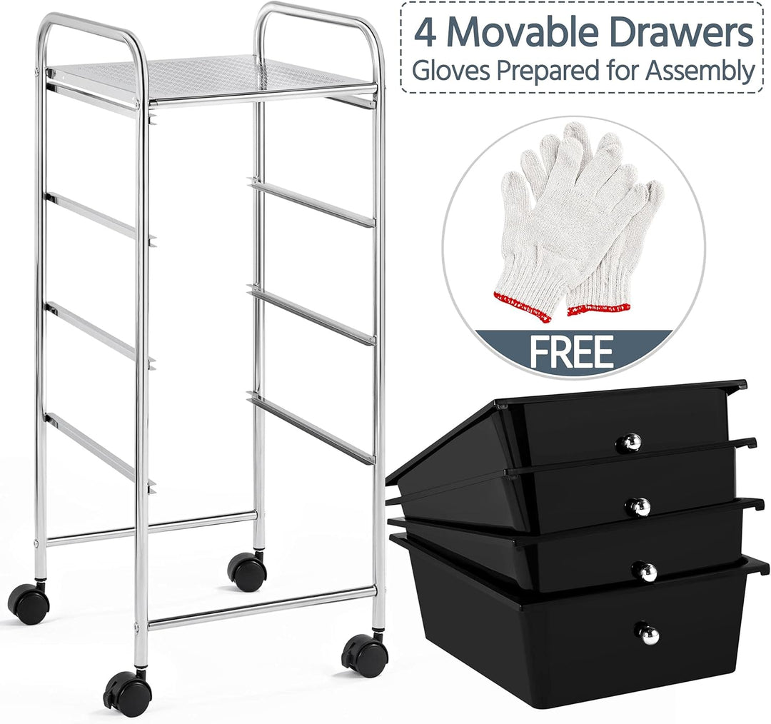 Yaheetech Küchewagen Rollwagen inkl. 4 Schubladen Allzweckwagen Küchen Organizer Servierwagen Trolle