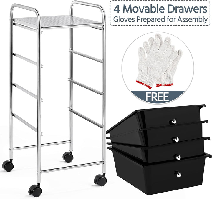 Yaheetech Küchewagen Rollwagen inkl. 4 Schubladen Allzweckwagen Küchen Organizer Servierwagen Trolle
