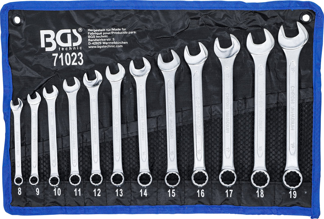 BGS 71023 | Maul-Ringschlüssel-Satz | SW 8 - 19 mm | 12-tlg. | inkl. Tetron-Rolltasche | Gabelringsc