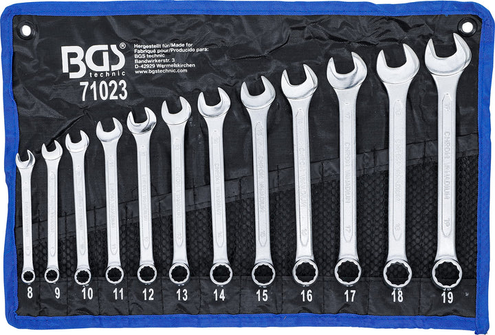BGS 71023 | Maul-Ringschlüssel-Satz | SW 8 - 19 mm | 12-tlg. | inkl. Tetron-Rolltasche | Gabelringsc