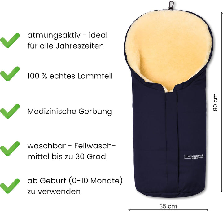 Hofbrucker Lammfell-Fusssack Eskimo für Babyschale, Kinderwagen, Buggy/Universeller Winterfusssack/F