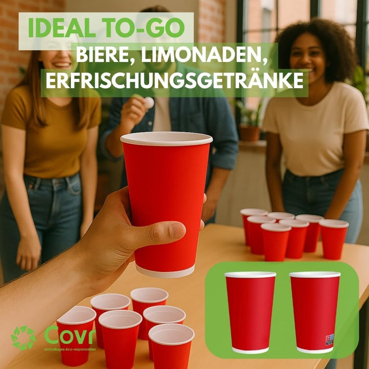 COVR Rote Pappbecher (50 cl – 16 oz, 1000 Stück), 50 cl – 16 oz, 1000 Stück