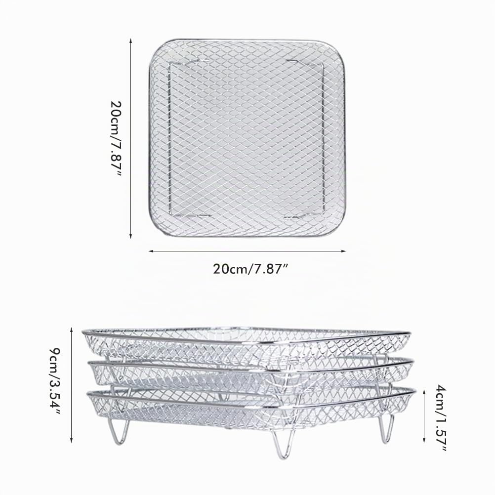 3PCS Air Fryer Rack, Stapelbares Edelstahl Heissluftfritteuse Grillrost Luftfritteuse-Gestell Quadra