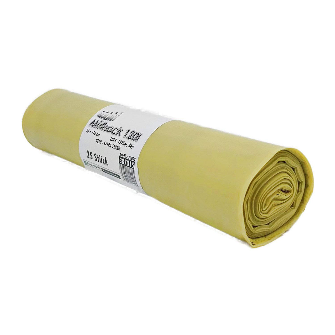 BAMI 250 Stück Müllbeutel Müllsack Abfallsack 120 Liter 70 x 110 cm, LDPE Typ60-36µ (á Rolle 1275g)