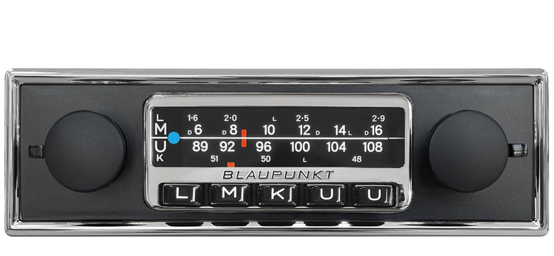 Blaupunkt Frankfurt Stereo, 1-DIN Autoradio, Oldtimer-Design mit schwarzer Metallfront und Chromrahm