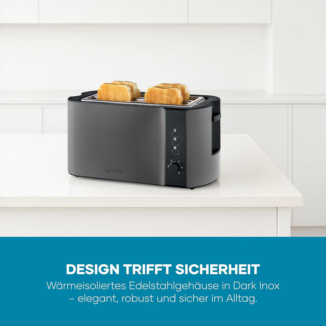 Severin Automatik-Langschlitztoaster, Toaster mit Brötchenaufsatz, hochwertiger Edelstahl Toaster mi