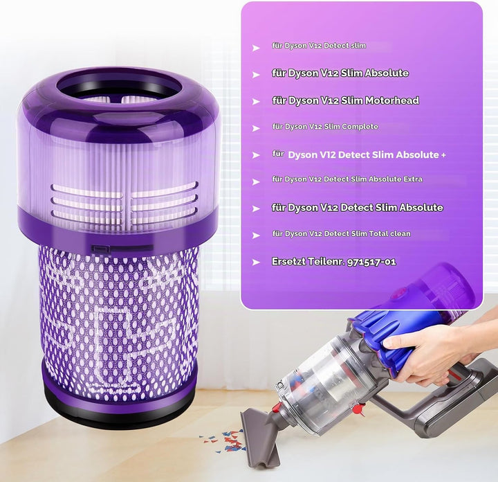 Filter für Dyson V12, 2 Stück Waschbar Ersatz Hepa Filter für Dyson V12 Detect Slim Absolute Extra T