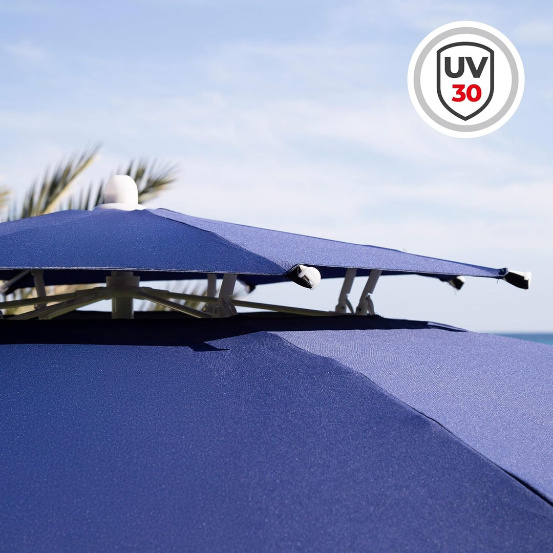 AKTIVE Strandschirm, winddicht, 280 cm, Marineblau, Polyestergewebe, UV30-Schutz, Metallstange, vers