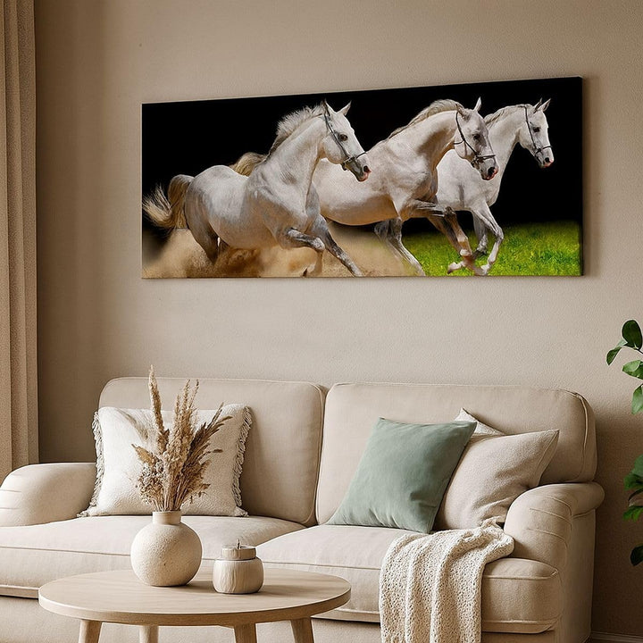 Wandbilder Dekoration Wohnzimmer Pferde Sand Gras Panorama Bilder auf Leinwand 120x50cm Leinwandbild