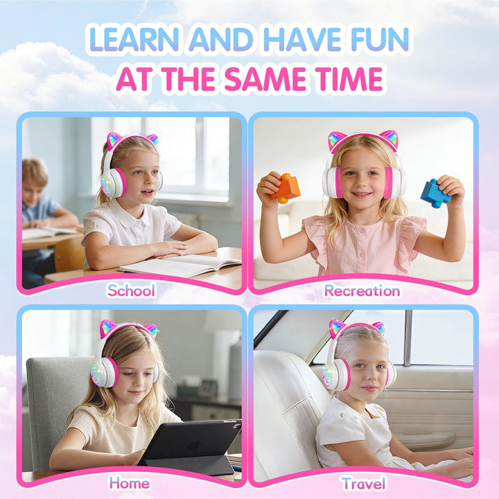 IFECCO Bluetooth Kopfhörer Kinder kabellos mit Aufbewahrungstasche, Kinderkopfhörer Over-Ear mit LED