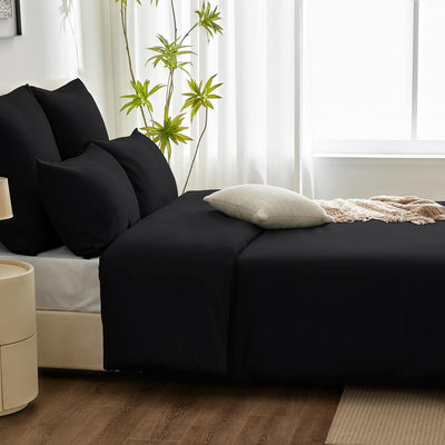 WAVVE Bettwäsche 220x240 3 teilig Schwarz - Bettbezug 220 x 240 Set mit Kissenbezüge 65x65 cm, Bettw