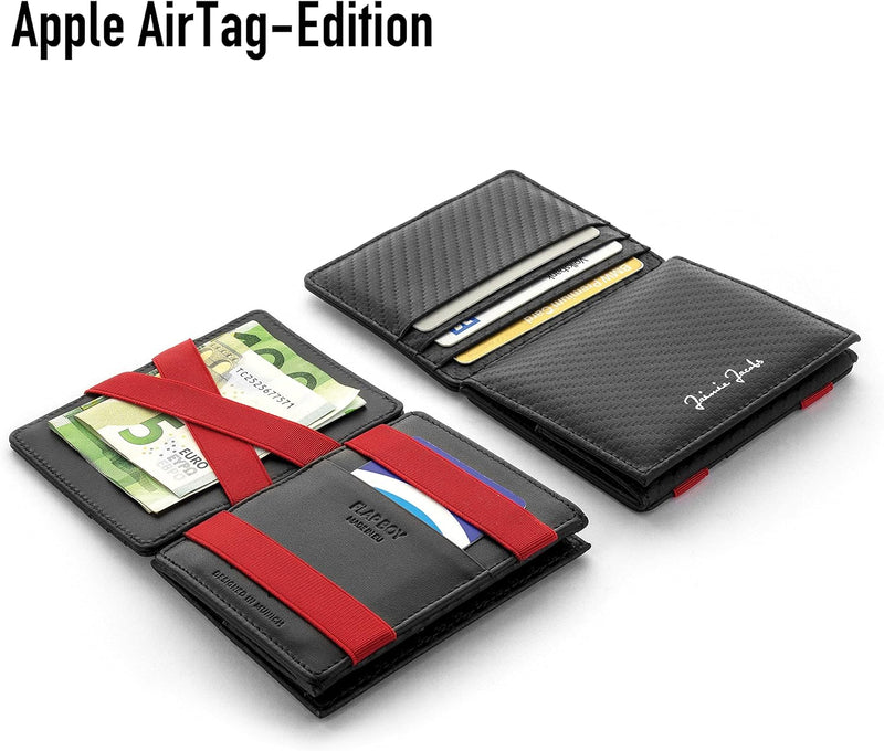 Jaimie Jacobs Flap Boy AirTag Edition Magic Wallet mit Münzfach Echtleder (Carbon mit Rot), Carbon m