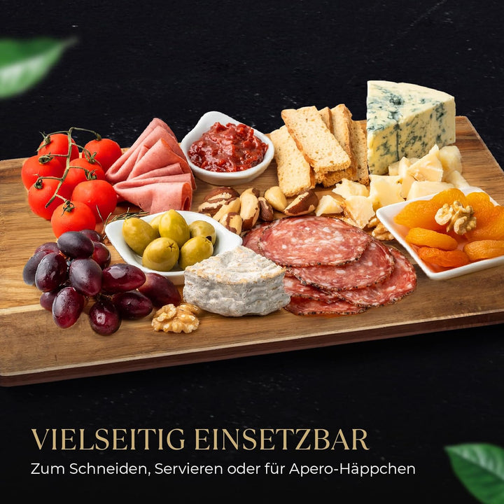 REVONTIS Schneidebrett Set aus Akazienholz – 3 Grössen (40×30, 33×24, 26×18 cm) mit Halter & Saftril