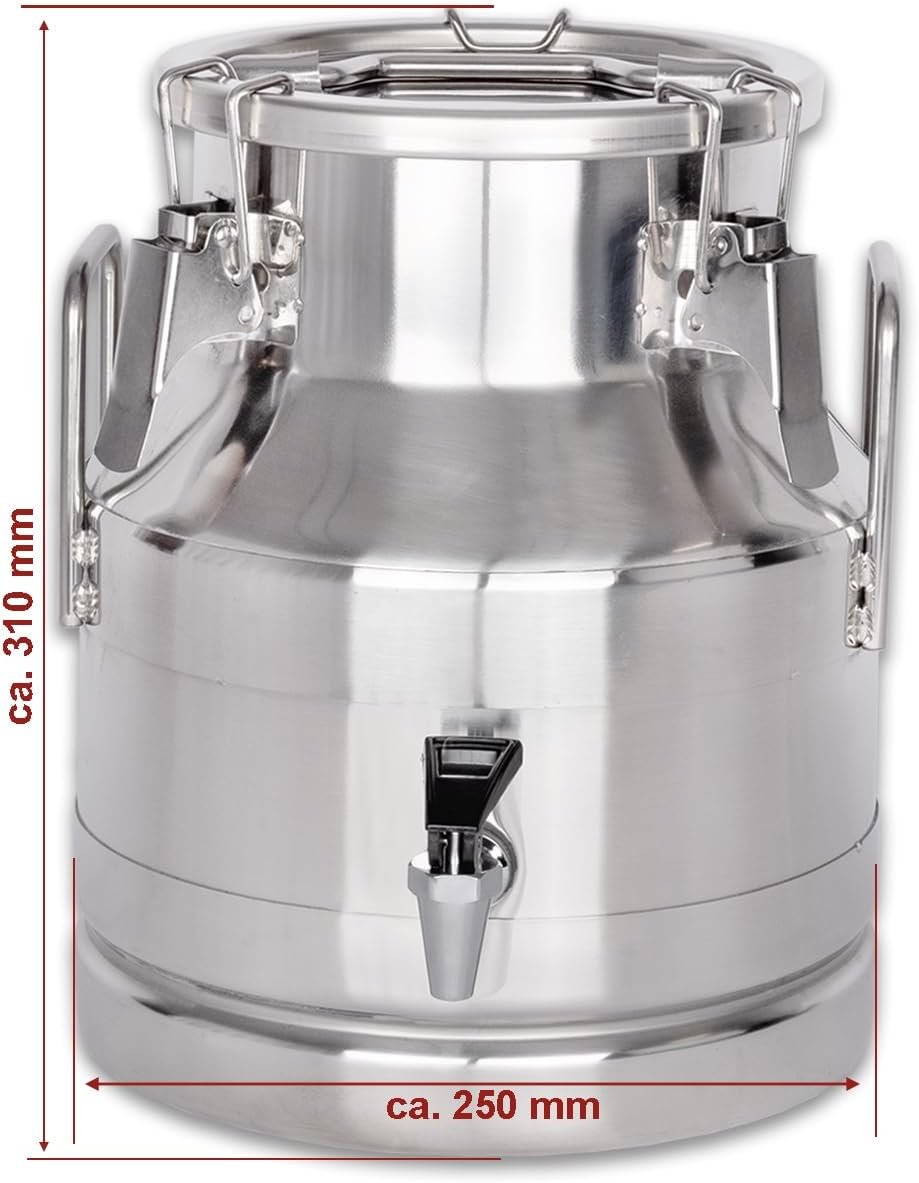 Beeketal 'BMK-8A' Milchkanne Transportkanne 8 Liter aus Edelstahl mit Ablasshahn, auslaufsicherer De