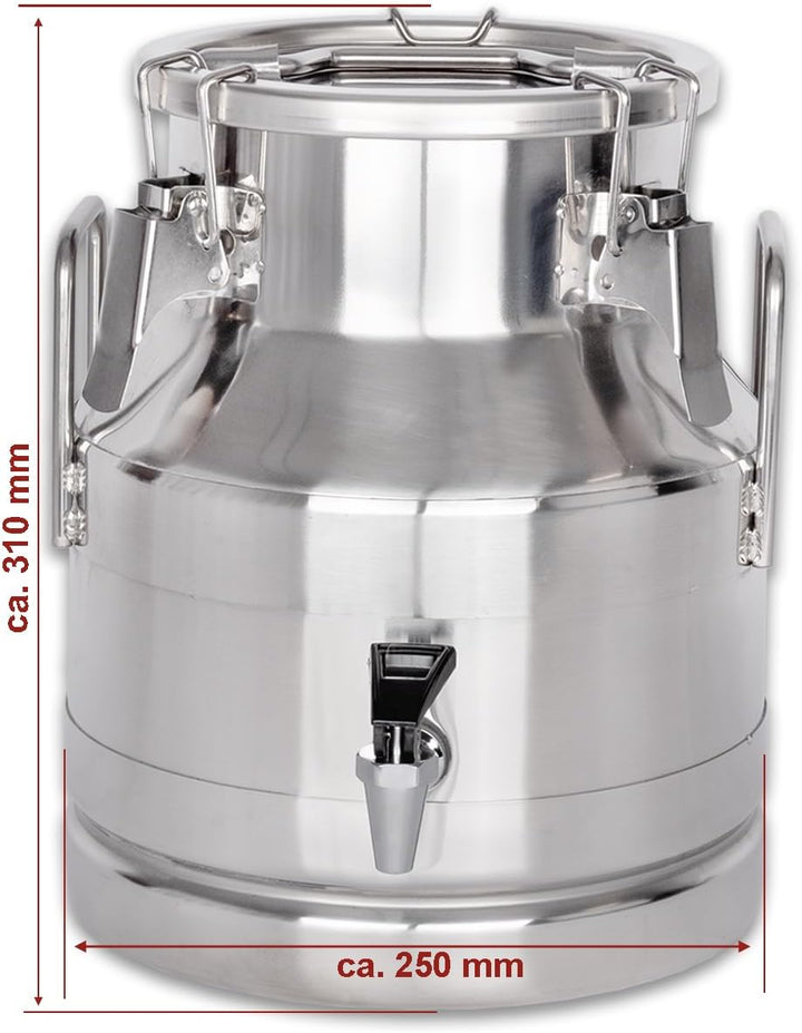 Beeketal 'BMK-8A' Milchkanne Transportkanne 8 Liter aus Edelstahl mit Ablasshahn, auslaufsicherer De