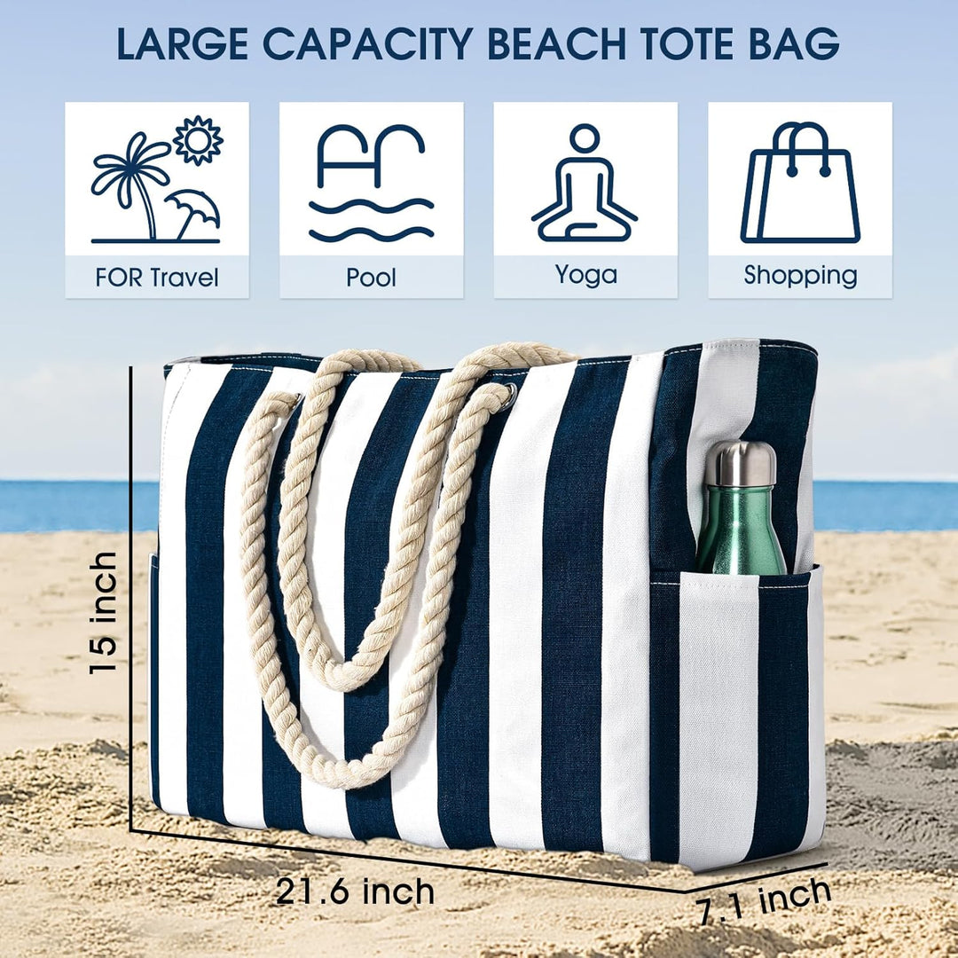 oscaurt Strandtasche Badetasche Wasserdicht Streifen Strandtasche XXL Familie mit Reissverschluss mi