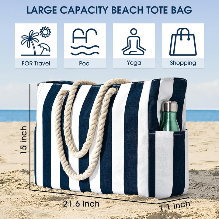 oscaurt Strandtasche Badetasche Wasserdicht Streifen Strandtasche XXL Familie mit Reissverschluss mi