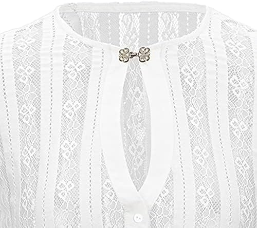 Dirndl Bluse Damen Hochgeschlossen Langärmlig 3/4 Arm V-Ausschnitt Atmungsaktiv mit Spitze Elegante
