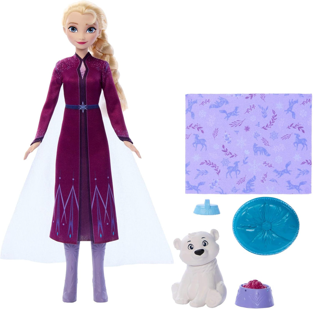 Mattel Disney Die Eiskönigin ELSA-Modepuppe und Bärenjunges-Figur mit 4 Zubehörteilen, einschliessli