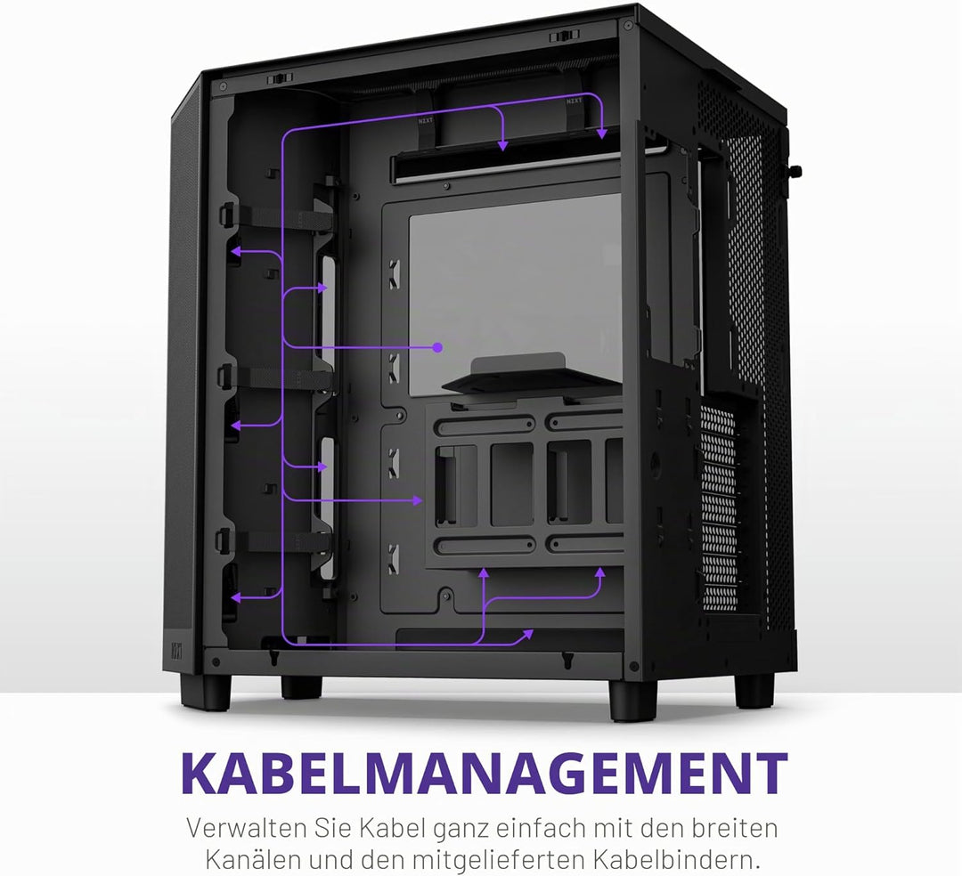 NZXT H6 Flow | CC-H61FB-01 | Kompaktes Mid-Tower Gehäuse mit zwei Kammern | Glaspaneele mit Panorama