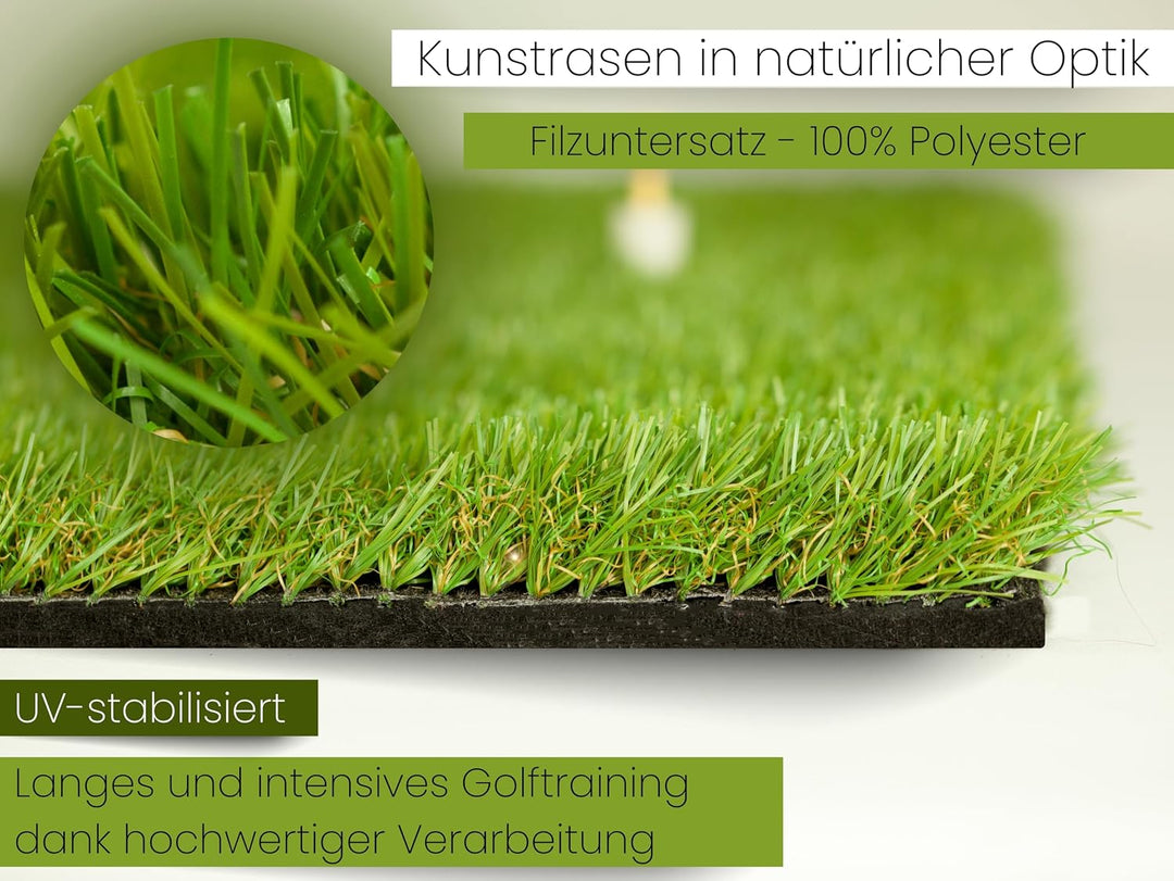 Abschlagmatte Golf 85 x 65cm, Outdoor, Indoor, inkl. Teehalter + Tee verstellbar, chippen, Driven, z